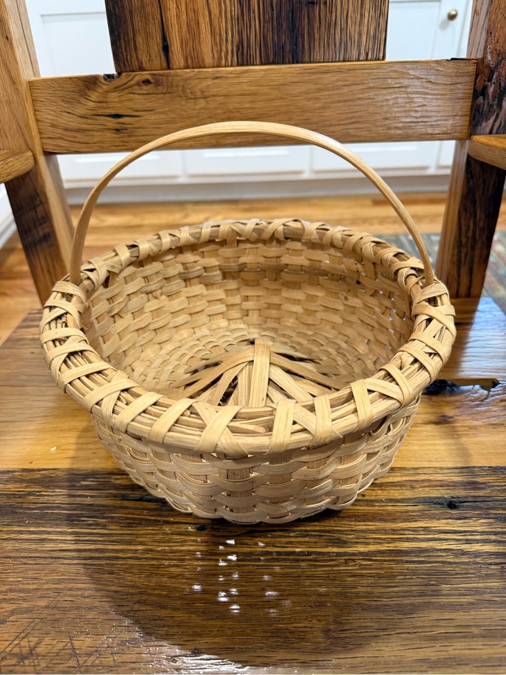 Handwoven Oak Splint Basket with Bentwood Handle -